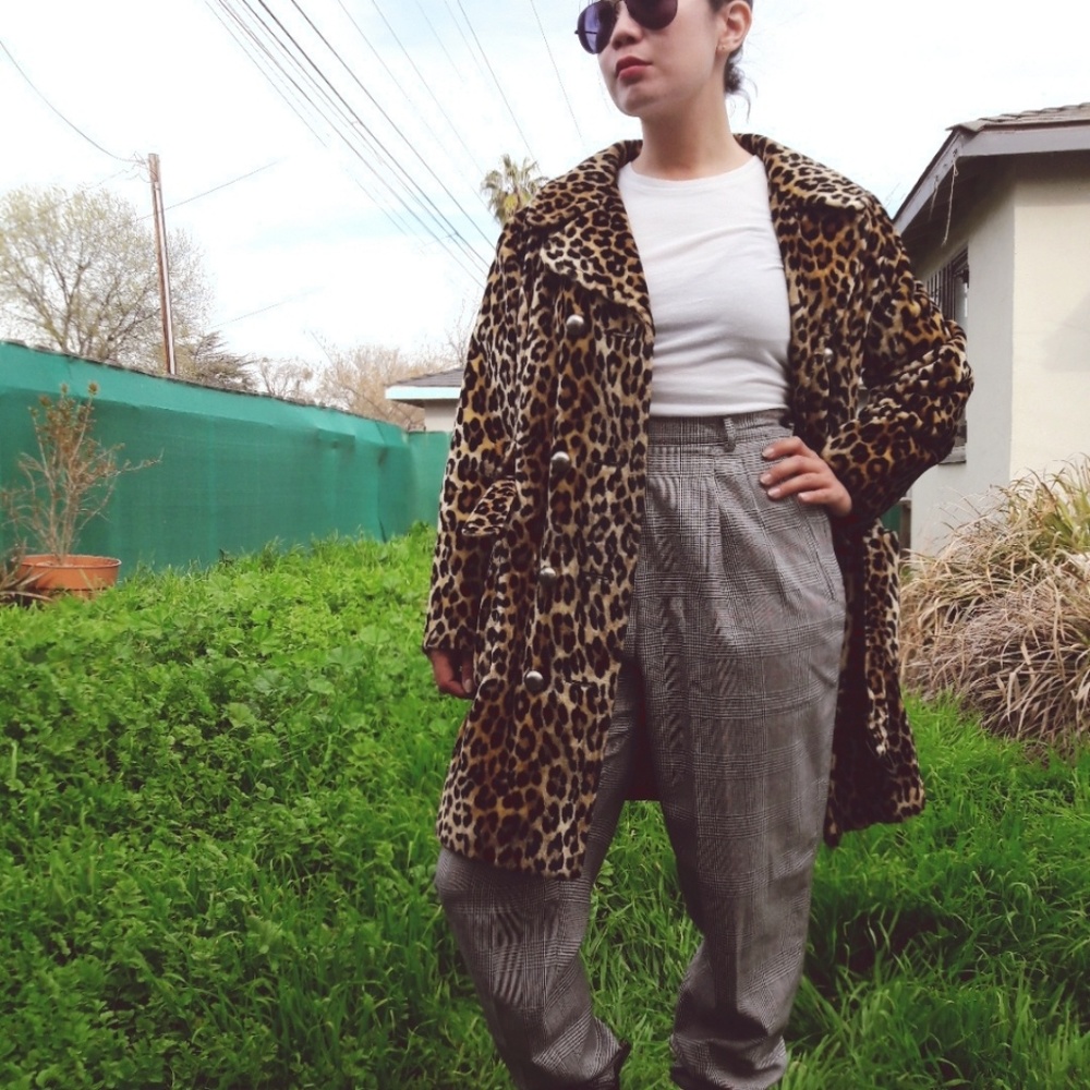 Vintage 80's 90's Leopard Velvet Belted Coat Pewte